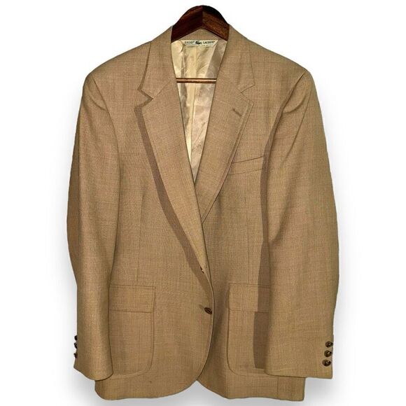 70s Lacoste Tan Hopsack Wool Tailored in USA Blazer 44R - Picture 1 of 11